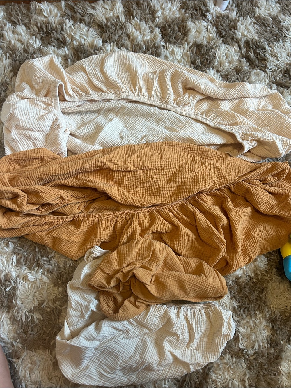Cream and rust set of crib and bassinet muslin sheets